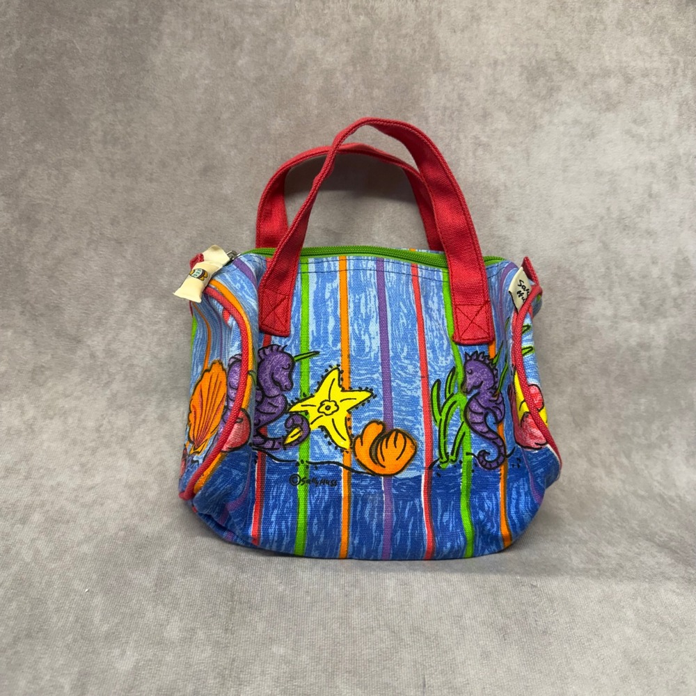 Sally Huss Handbag Women Small Blue Nautical Seahorse Starfish Canvas Tote